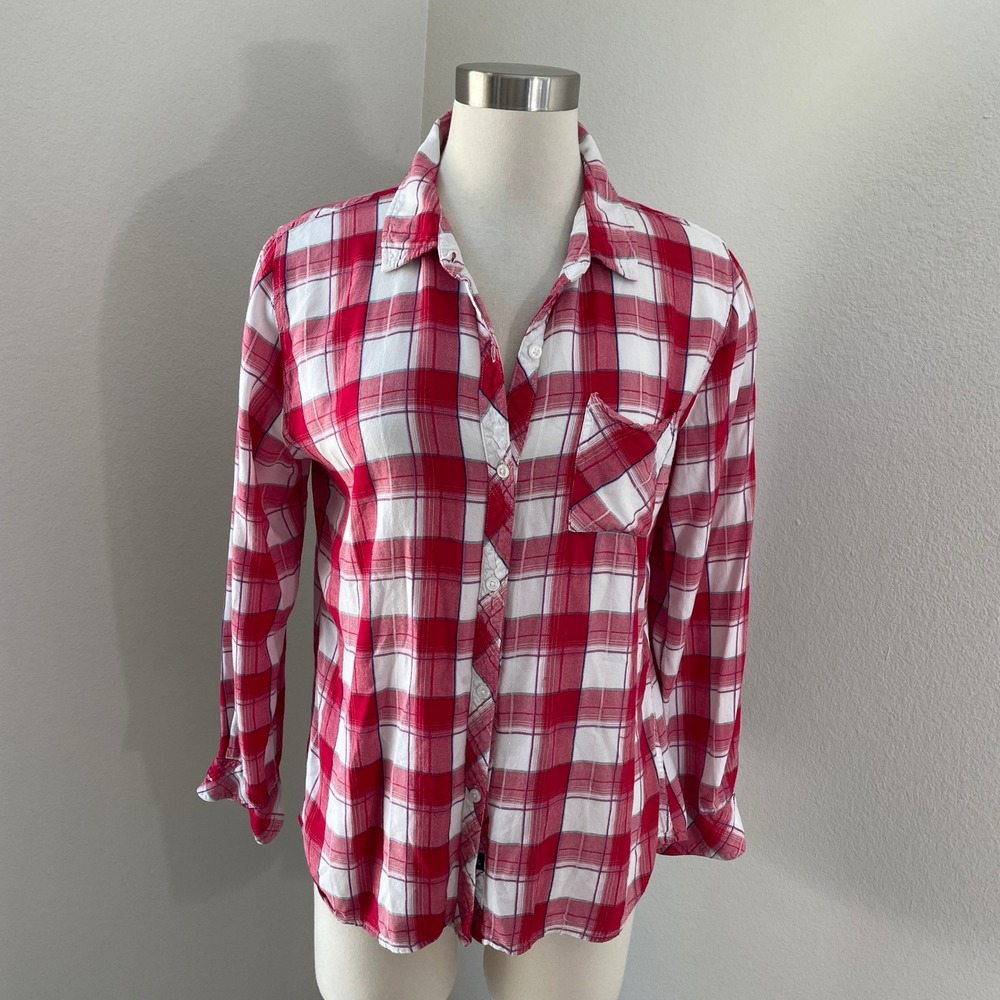 Rails Womens Large Hunter Plaid Button Up‎ Shirt Red White Blue Long Sleeve